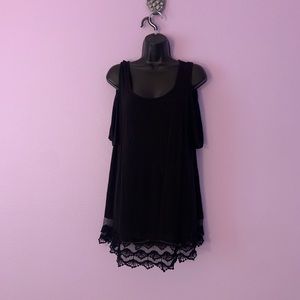 Black Cold Shoulder Shirt with Lace Detail